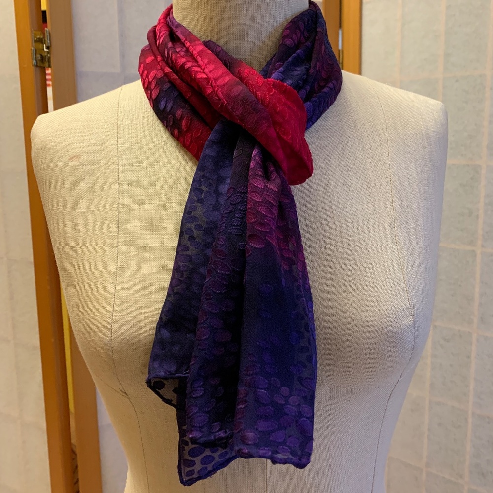 Purple & red scarf with textured dots